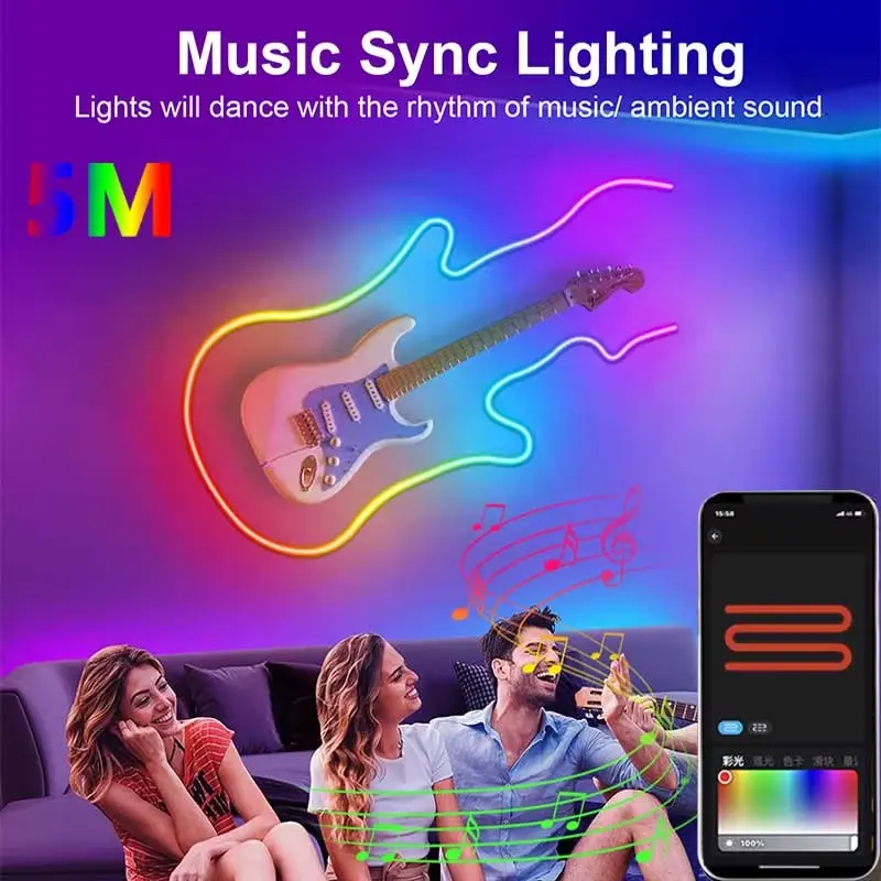 RGBIC LED strip lamp Bluetooth application remote control 5V USB music synchronization Party atmospheric TV backlight Christmas