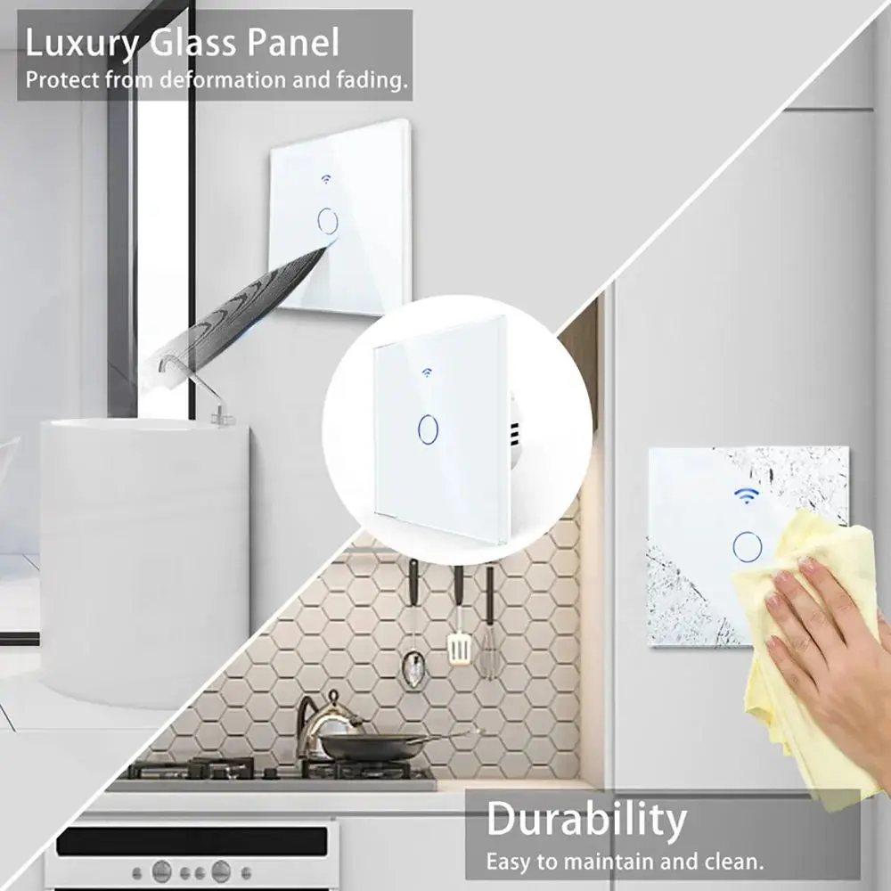 WiFi Smart Switch EU Light Wall Touch Switch 220V No Need Neutral Wire Tuya Smart Life Work with Alexa Google Home 1/2/3/4 Gang