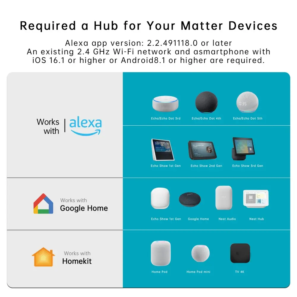 Matter WiFi Smart Socket 16/20A Power EU Home Appliance Mini Smart Plug Adapter APP Control Works with HomeKit Siri Alexa Google
