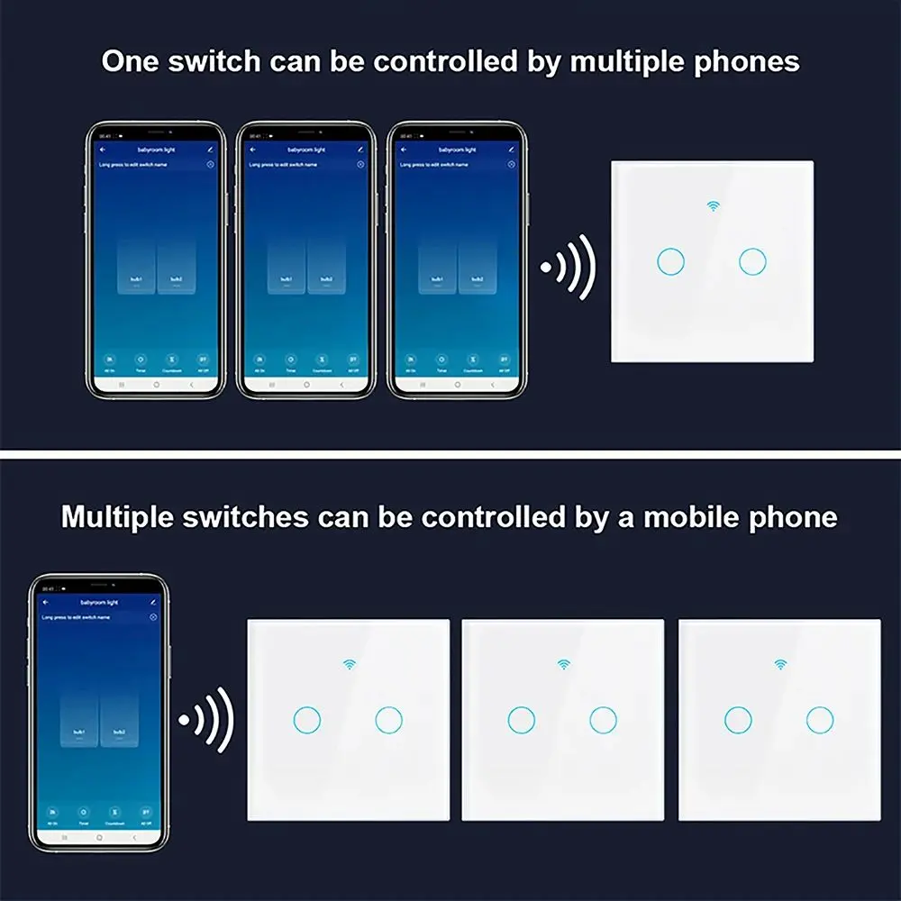 WiFi Smart Switch EU Light Wall Touch Switch 220V No Need Neutral Wire Tuya Smart Life Work with Alexa Google Home 1/2/3/4 Gang