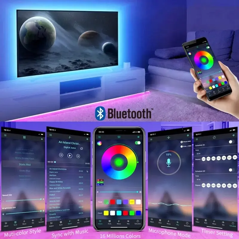 1/2/3/5M USB Led Strip Lights RGB 5050 Bluetooth APP Control Led Flexible Diode Decoration For Living Room Lamp Ribbon