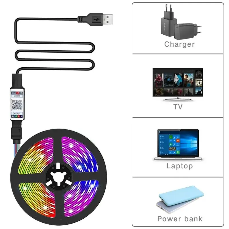 1/2/3/5M USB Led Strip Lights RGB 5050 Bluetooth APP Control Led Flexible Diode Decoration For Living Room Lamp Ribbon