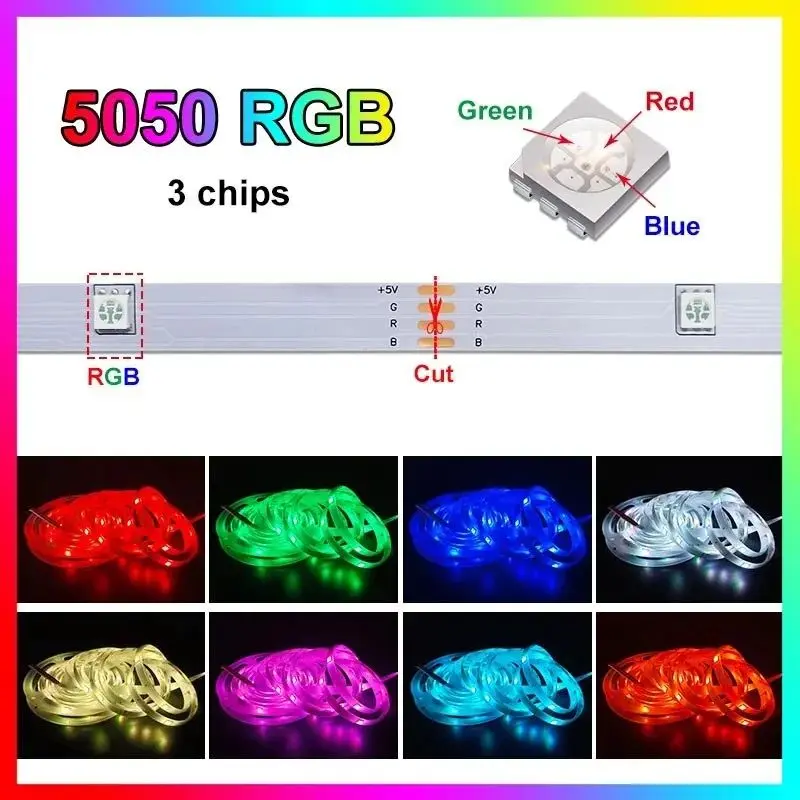 USB LED Strip Lights Color Changing 5050 RGB Led Light with Remote Control Flexible Lamp Tape for Room Decoration TV Backlight