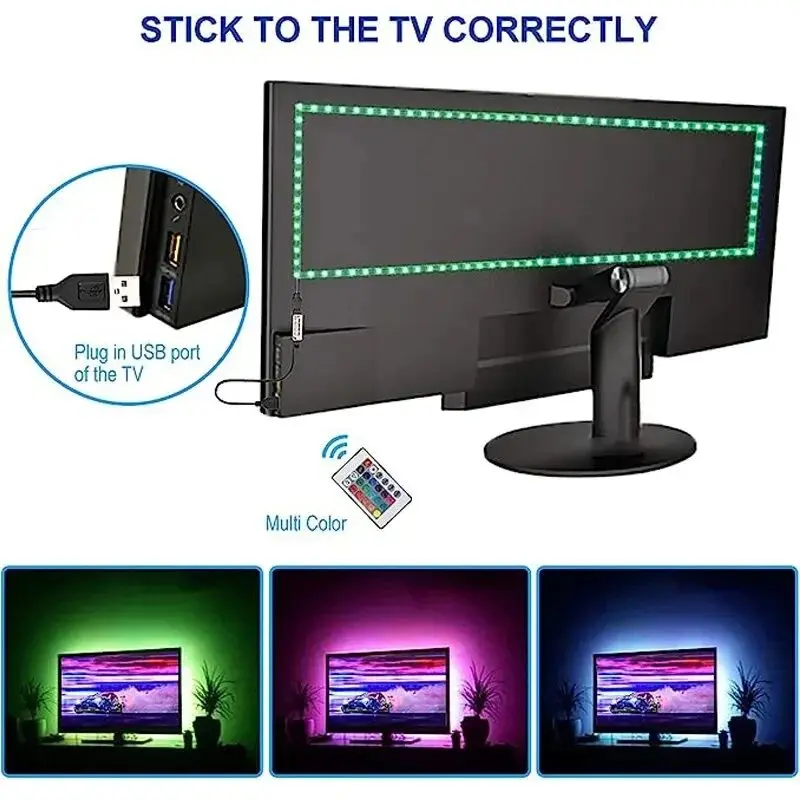 USB LED Strip Lights Color Changing 5050 RGB Led Light with Remote Control Flexible Lamp Tape for Room Decoration TV Backlight