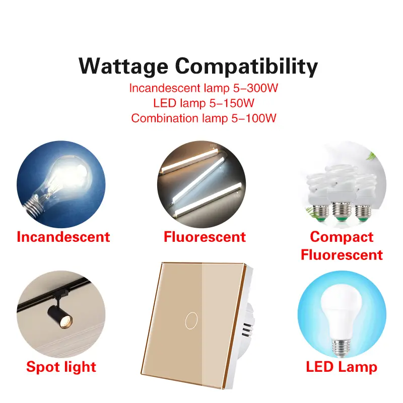 EU Touch Switch AC100-240V Led backlight Panel Tempered Crystal Glass wall Light sensory Switches 1/2/3 Gang Interruttore