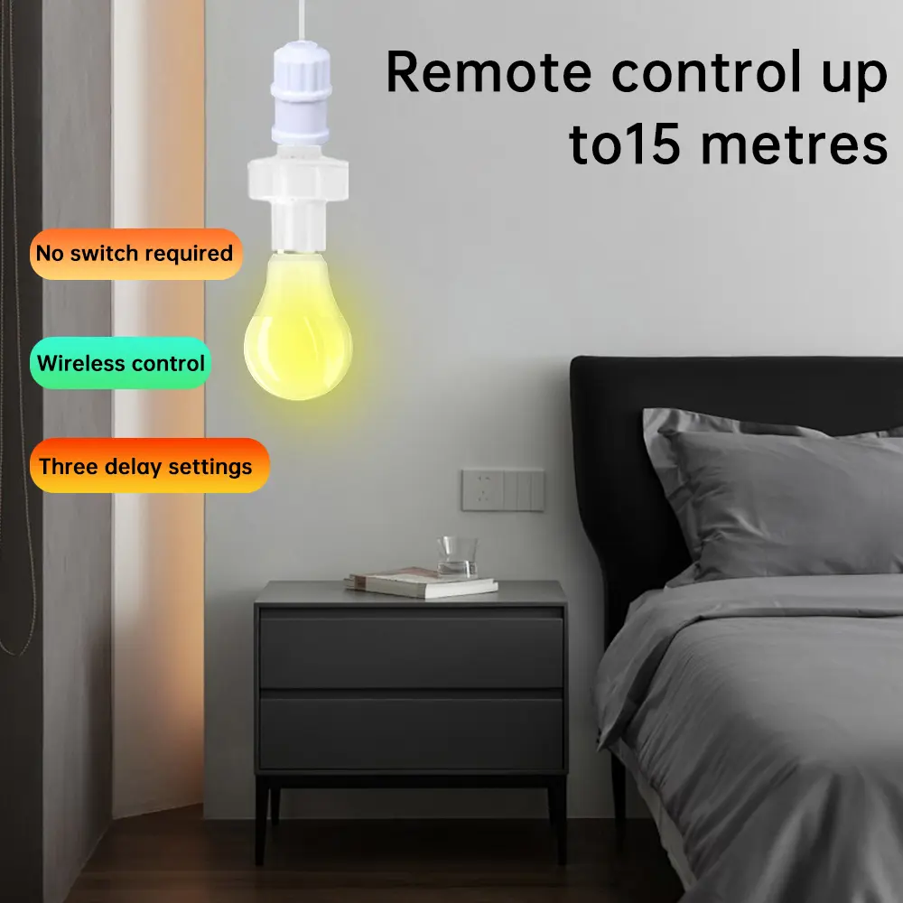 Smart Remote Control Light Switch E27 LED Lamp Wireless Timer Holder Bulb Base Socket On/Off 30M Range For Ceiling Chandelier