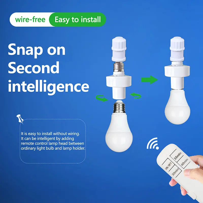 Smart Remote Control Light Switch E27 LED Lamp Wireless Timer Holder Bulb Base Socket On/Off 30M Range For Ceiling Chandelier