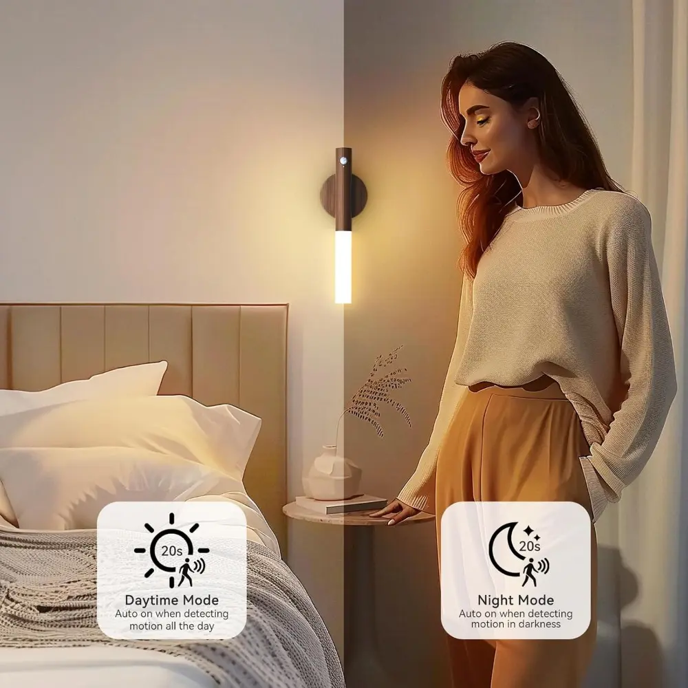 Smart Motion Sensor Night Light LED Rechargeable Magnetic Wall Lamp Portable for Hallway Bedroom Stairs Bathroom Cabinets Decor