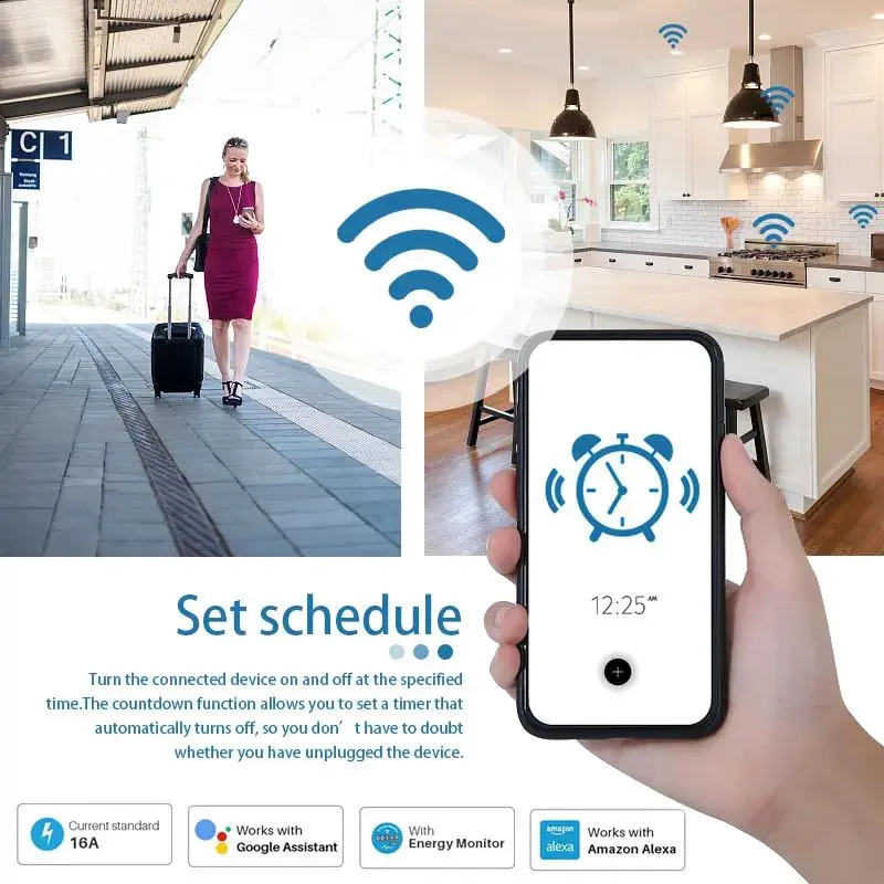 Tuya 16A 20A EU Smart Socket WiFi Smart Plug With Power Monitoring Timing Function Voice Control Alexa Google Assitant