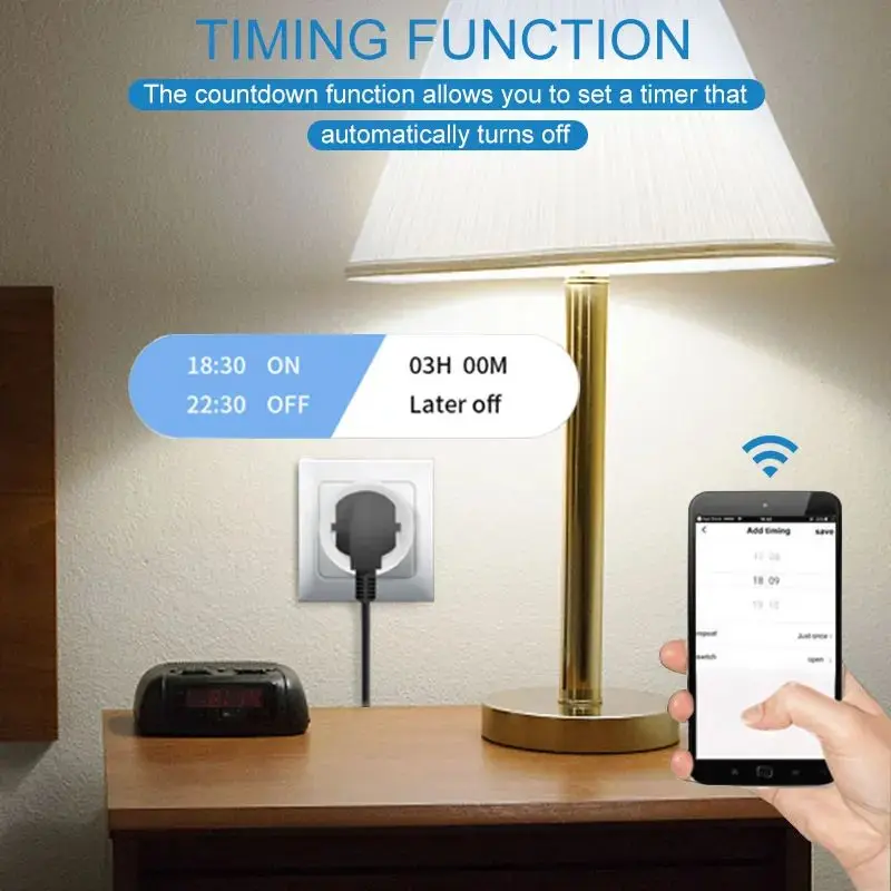 Tuya 16A 20A EU Smart Socket WiFi Smart Plug With Power Monitoring Timing Function Voice Control Alexa Google Assitant