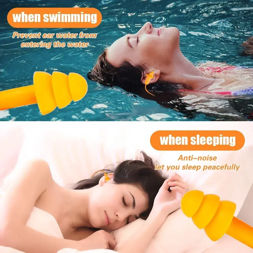 Corded Ear Plugs Reusable Silicone Earplugs with String Banded Earbuds for Sleeping Studying Swimming Noise Cancelling Eartips