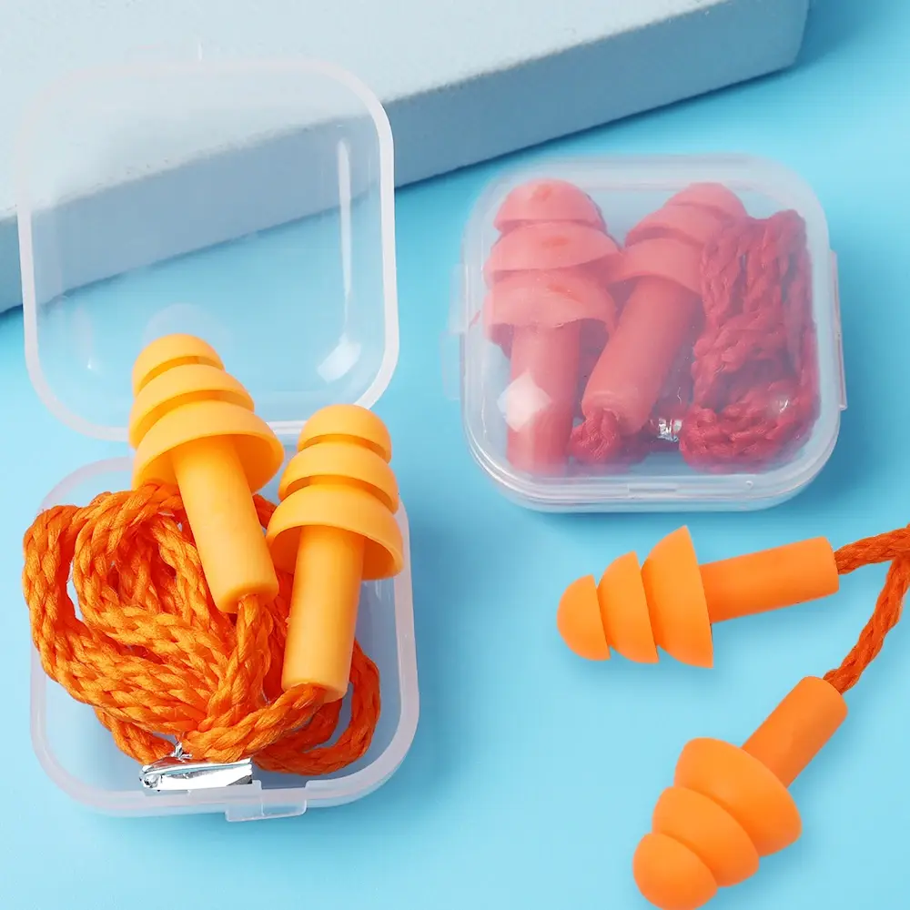 Corded Ear Plugs Reusable Silicone Earplugs with String Banded Earbuds for Sleeping Studying Swimming Noise Cancelling Eartips