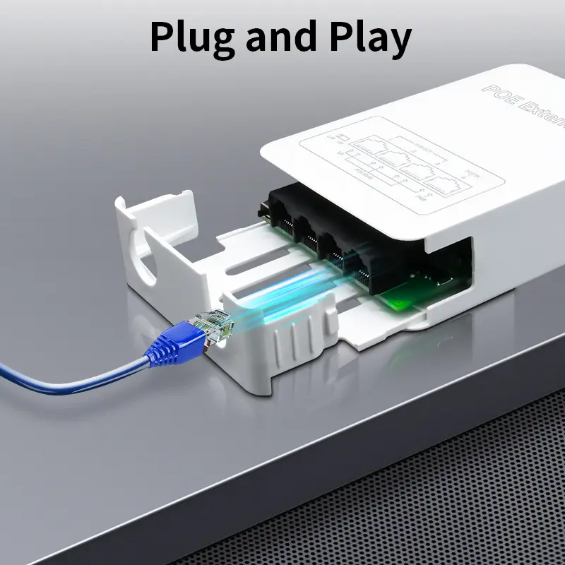 HORACO 4 Port POE Extender 100M Outdoor Rainproof POE Repeater IP30 VLAN 44-57V 30W for POE Camera Wireless AP