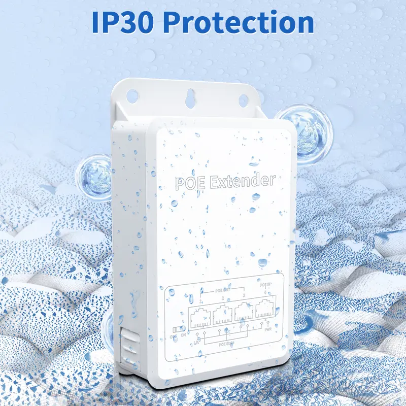 HORACO 4 Port POE Extender 100M Outdoor Rainproof POE Repeater IP30 VLAN 44-57V 30W for POE Camera Wireless AP