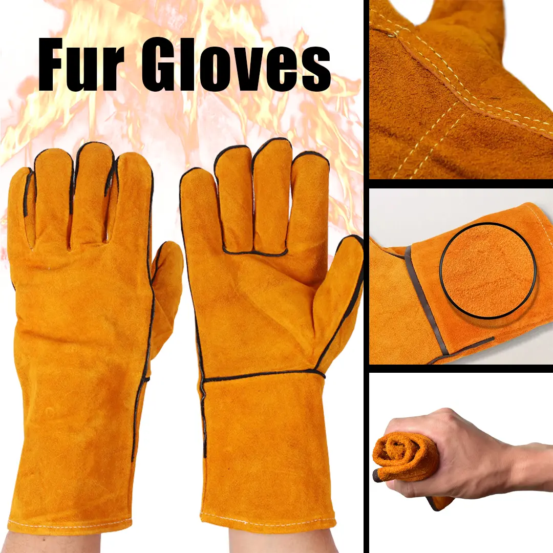 Men Work Gloves Welding Protection Cowhide Electrician Gloves Insulating Leather Security Wear-resistant Mechanic Gloves