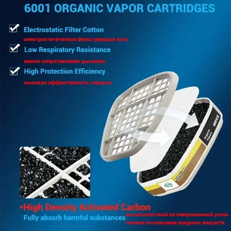Organic 6001 Respirator Cartridge 5N11 Cotton Filter 501 Set Replace For 3m Gas Mask 6200/6800/7502 Painting Mask Accessories