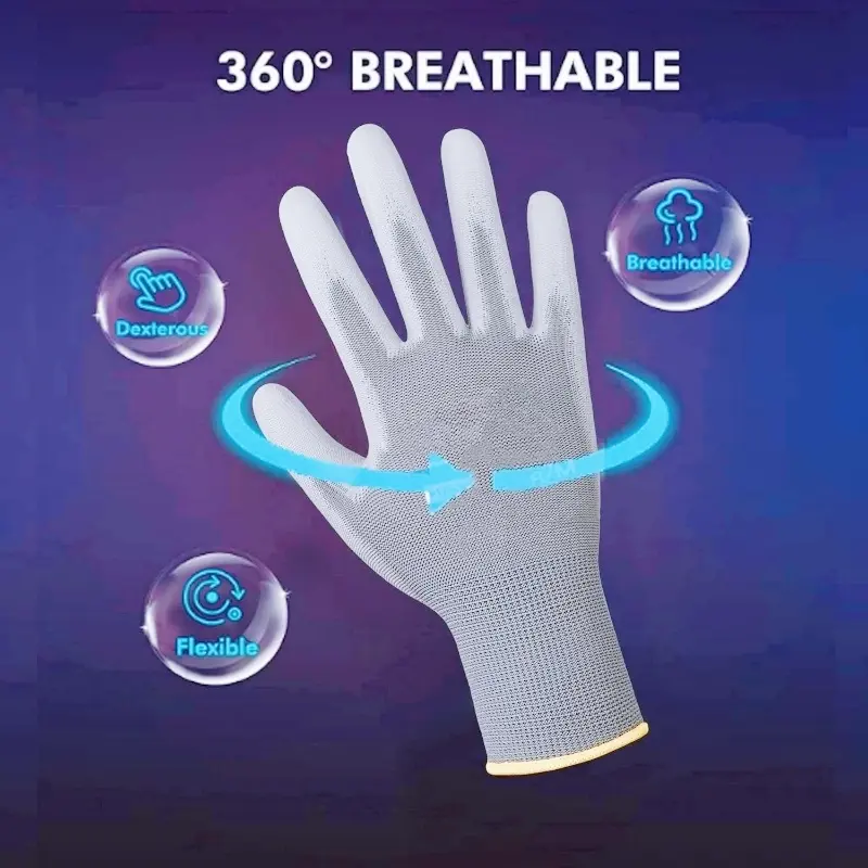 Safety Work Gloves PU Coated Seamless Knit Safety Gloves with Grip for Warehouse Package Handling Construction Gardening Gloves