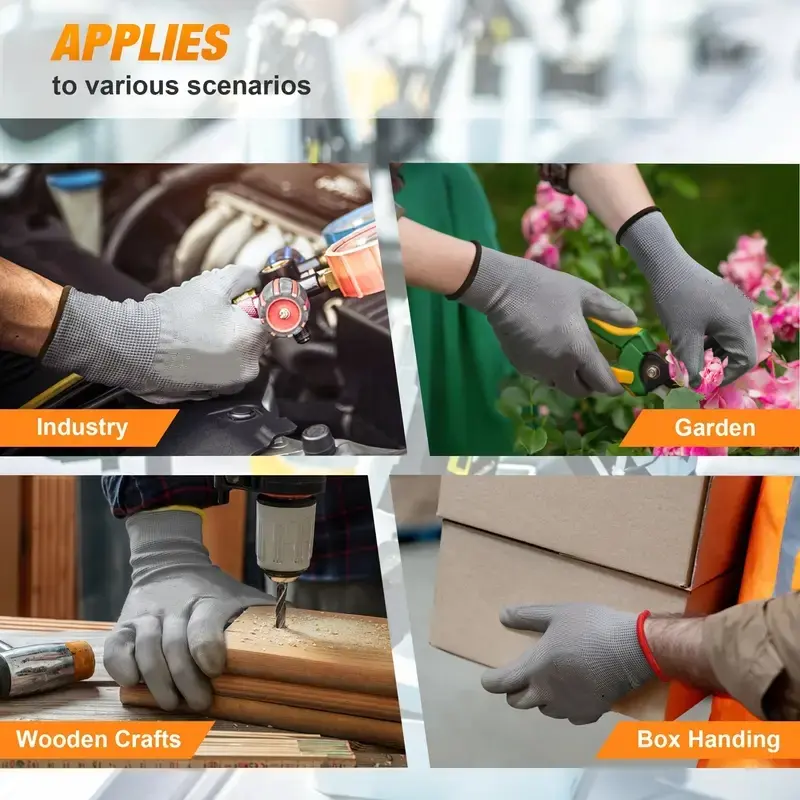Safety Work Gloves PU Coated Seamless Knit Safety Gloves with Grip for Warehouse Package Handling Construction Gardening Gloves