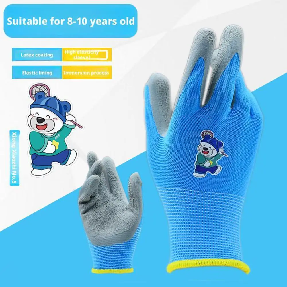 1 Pair Children Labor Cartoon Protective Gloves Camping Gardening Picking Beach Comb Thicken Wear-Resistant Latex Gloves