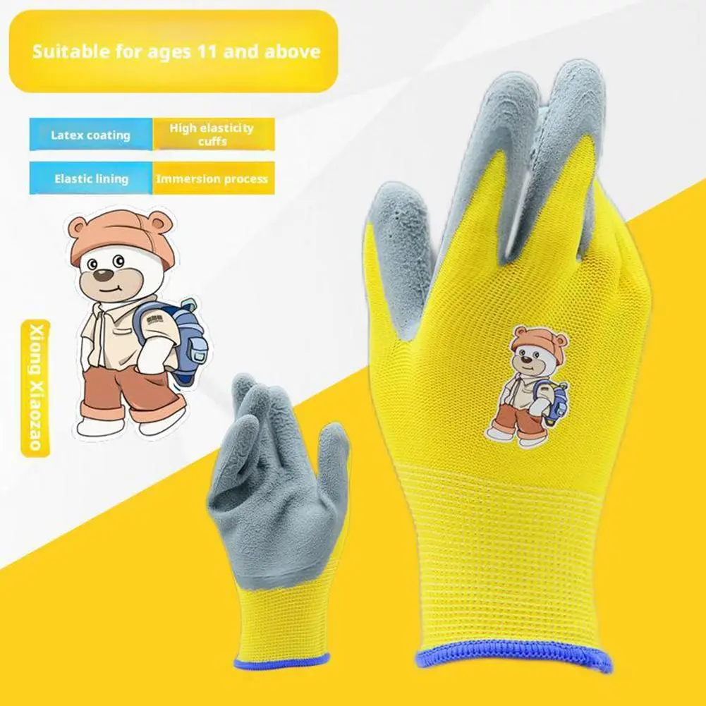 1 Pair Children Labor Cartoon Protective Gloves Camping Gardening Picking Beach Comb Thicken Wear-Resistant Latex Gloves