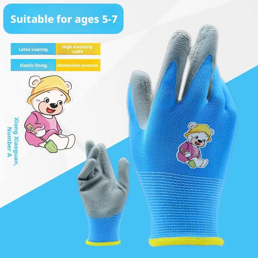 1 Pair Children Labor Cartoon Protective Gloves Camping Gardening Picking Beach Comb Thicken Wear-Resistant Latex Gloves
