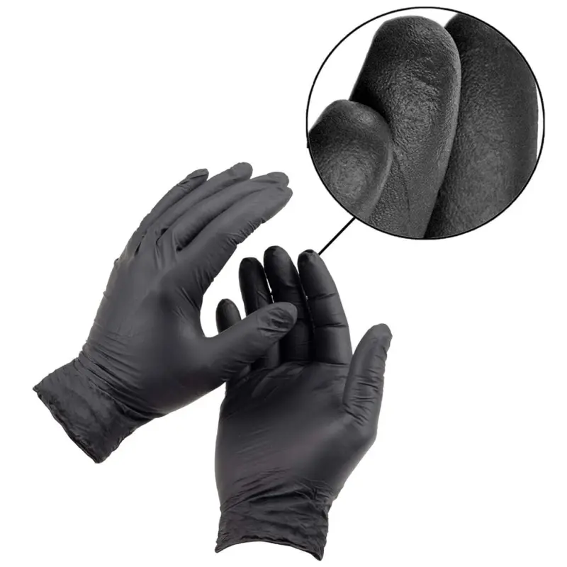 4Mil Black Nitrile Gloves Disposable Non-Sterile Textured Industrial Gloves for Auto Mechanic Household Cleaning Kitchen Tattoo