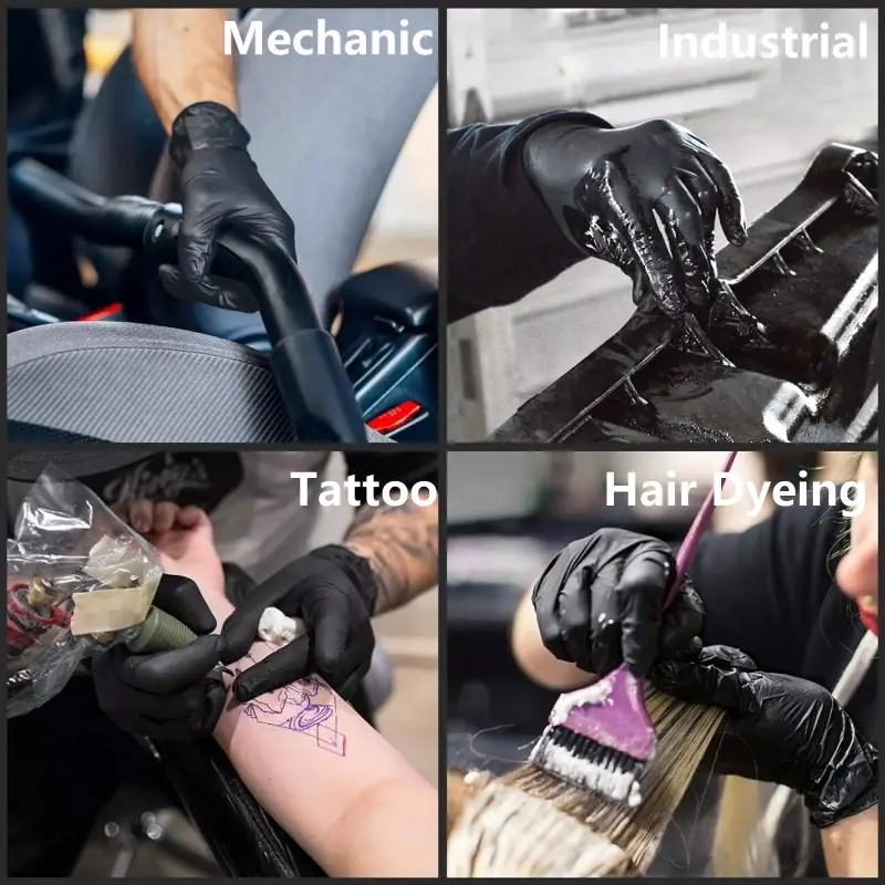 4Mil Black Nitrile Gloves Disposable Non-Sterile Textured Industrial Gloves for Auto Mechanic Household Cleaning Kitchen Tattoo