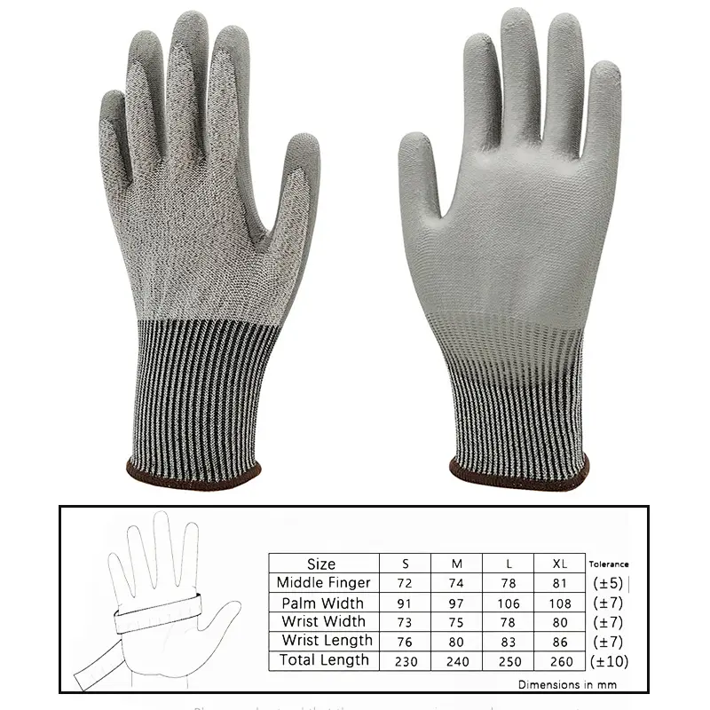 Cut-resistant gloves, anti-slip, wear-resistant, work protection gloves, PU coated, scratch-resistant