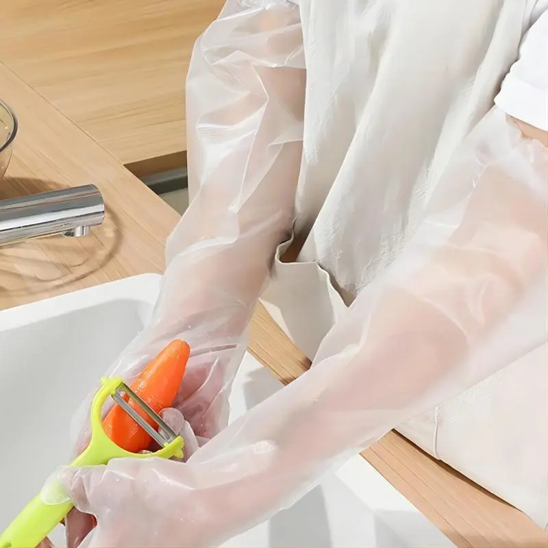30PCS Disposable Arm Guard Gloves Kitchen Household Cleaning Waterproof Elastic Drawstring Lengthened CPE Long-Arm Gloves