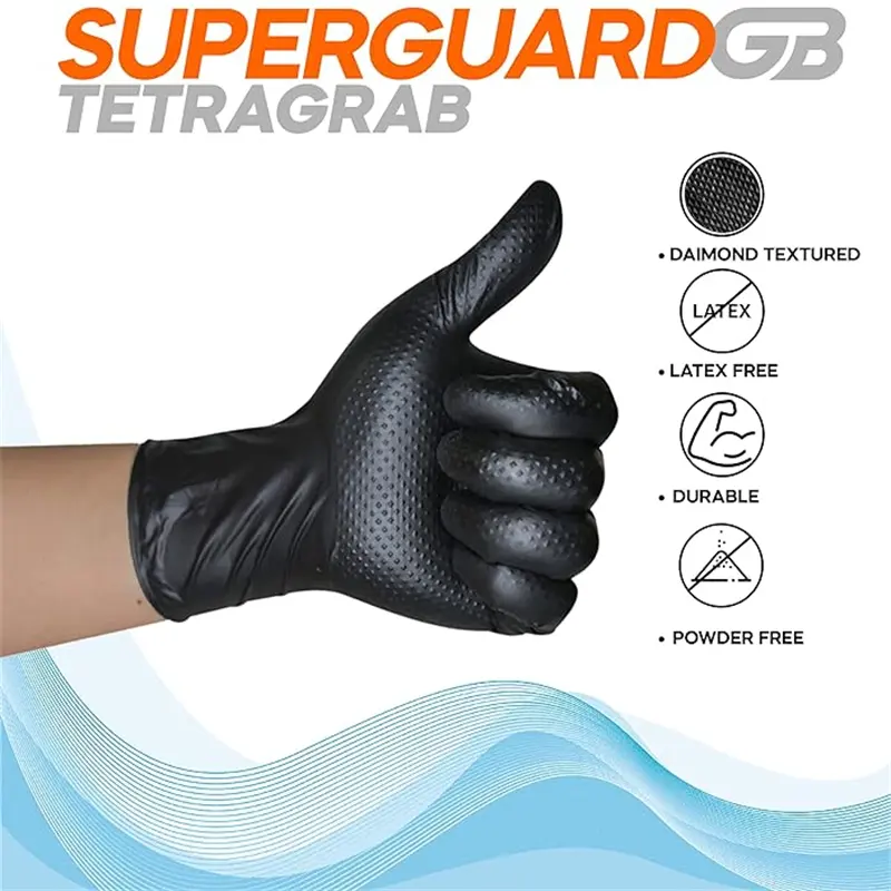 Black Nitrile Gloves Disposable 8-mil Latex Free Mechanic Gloves for Men Heavy Duty Diamond Textured Industrial Mechanic Gloves