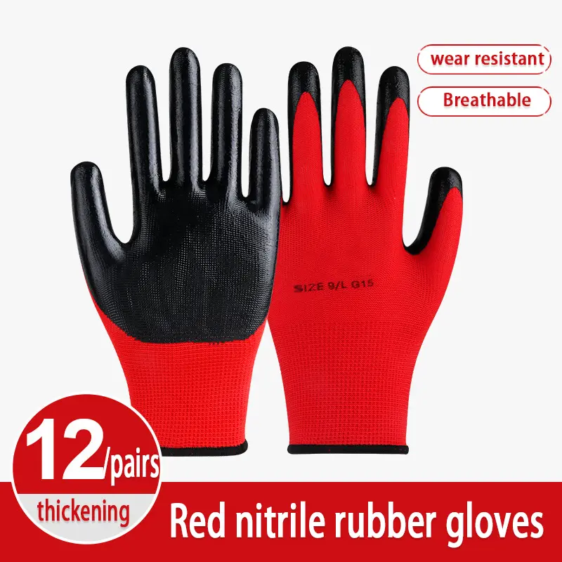 6/12/24/48 pairs of work gloves with durable wrinkled latex coating, suitable for construction, warehouse handling, gardening