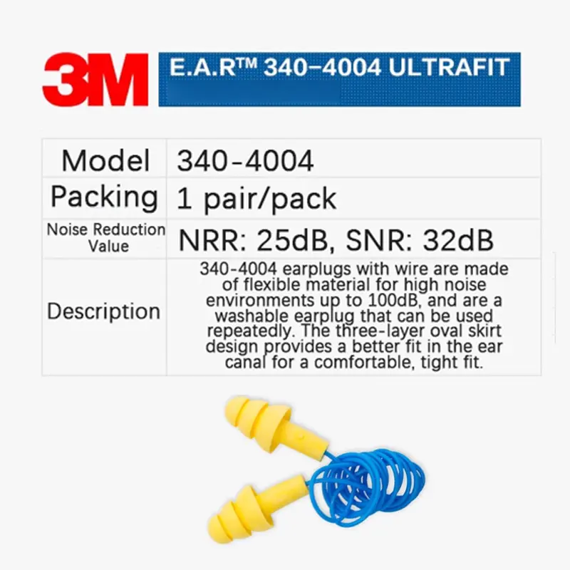 3M Noise Reduction Earplugs 340-4004 Anti-Noise Swimming Earplugs Noise Insulation Washable Waterproof Industrial Noise Reductio