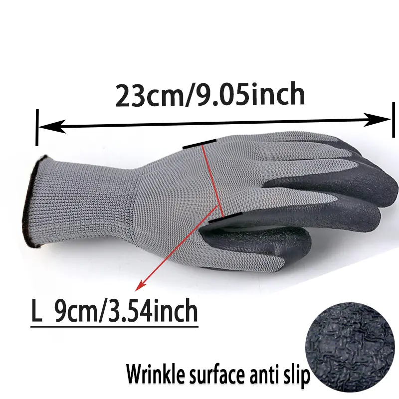 6/12/24/48 pairs of work gloves with durable wrinkled latex coating, suitable for construction, warehouse handling, gardening