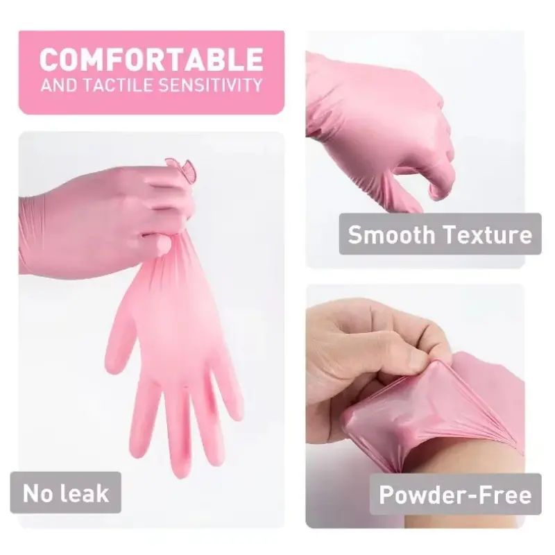 Pink Disposable Gloves Latex & Powder Free Non-Sterile Nitrile Gloves for Cleaning Esthetician Cooking Hair Dye 20/50/100Count