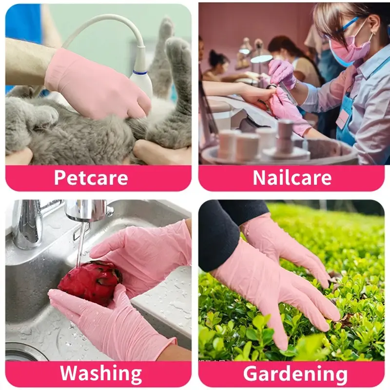Pink Disposable Gloves Latex & Powder Free Non-Sterile Nitrile Gloves for Cleaning Esthetician Cooking Hair Dye 20/50/100Count