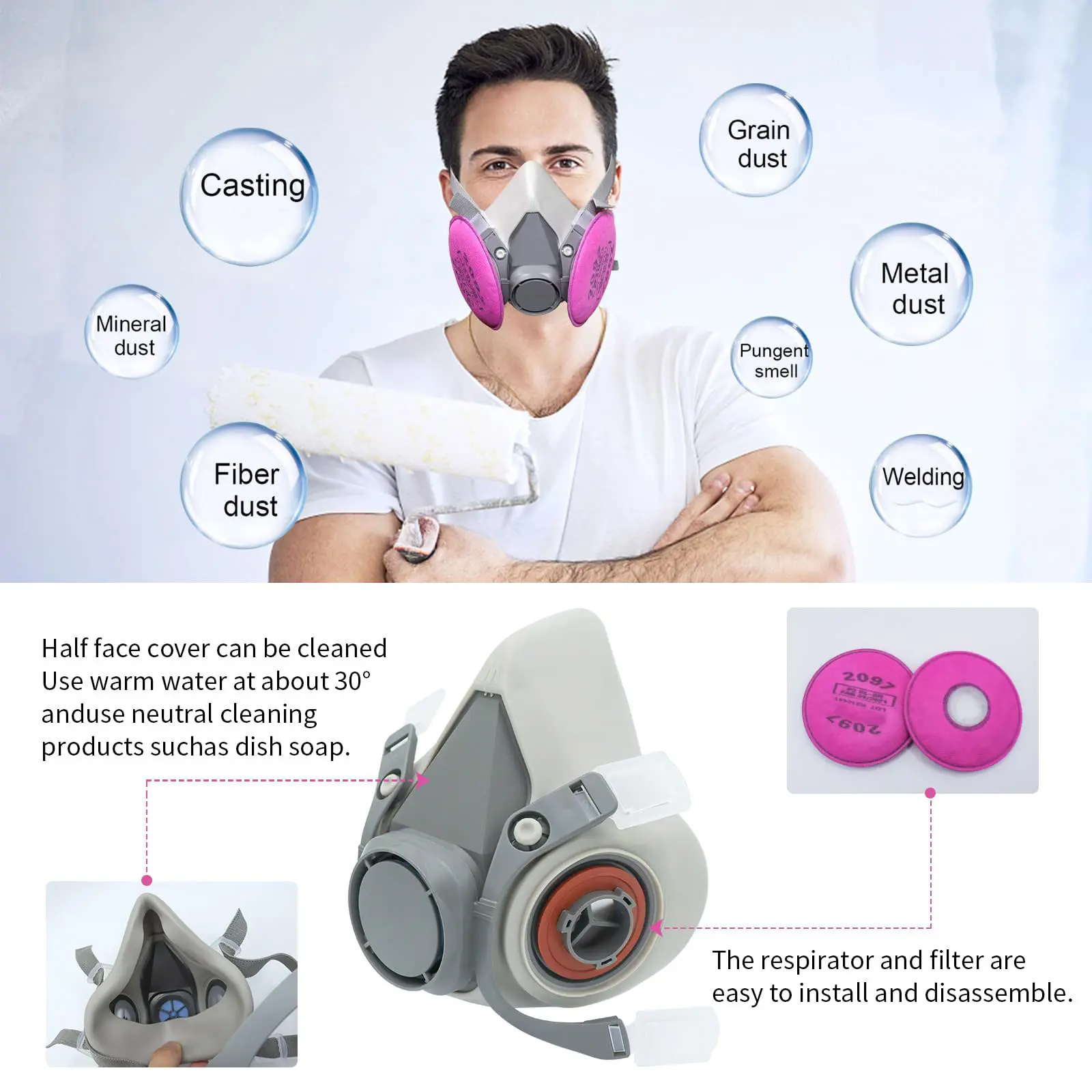 27in1 Gas Mask 6200 Set Vehicle Painting Spray with Cartridge Box 6001/6002 Orgainc Acid Vapors 5N11 Filters Dust-proof Mining