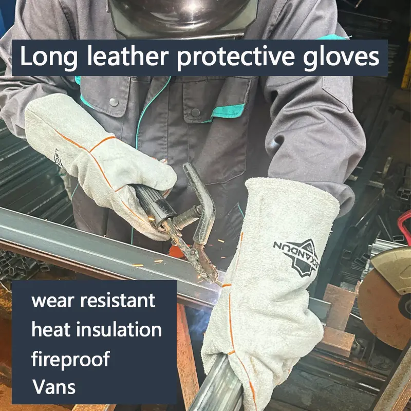 Fire Resistant Gloves Durable,Cowhide Leather Gloves,Long Welding Gloves,Non-Slip,Men's Cowhide Work Gloves