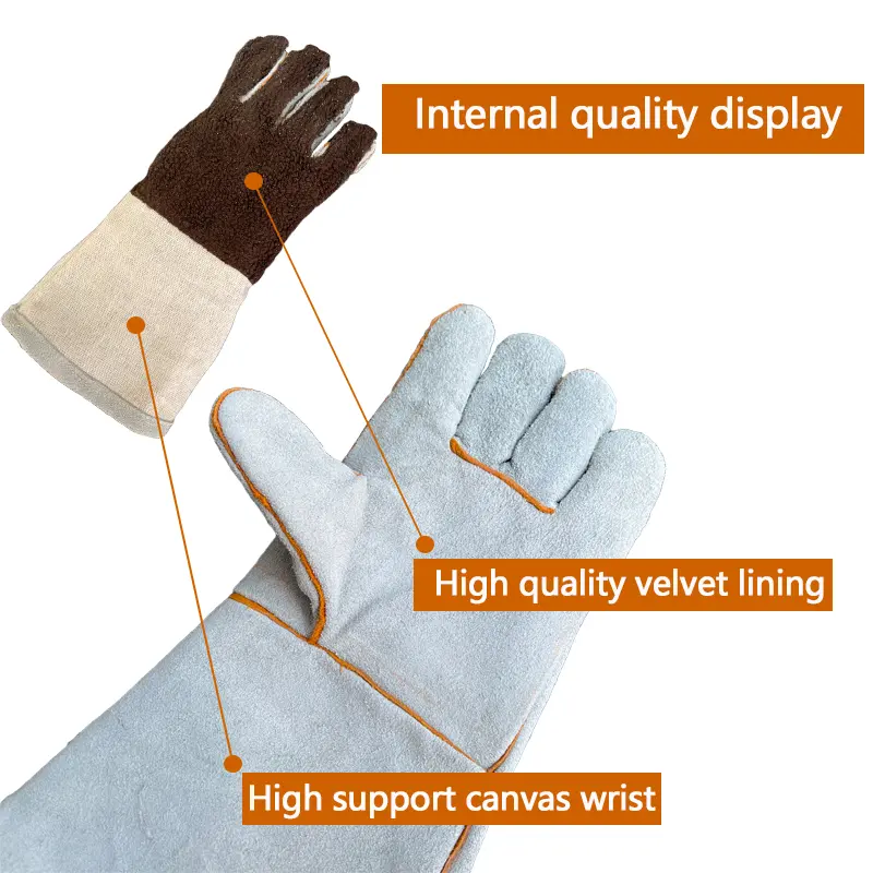 Fire Resistant Gloves Durable,Cowhide Leather Gloves,Long Welding Gloves,Non-Slip,Men's Cowhide Work Gloves