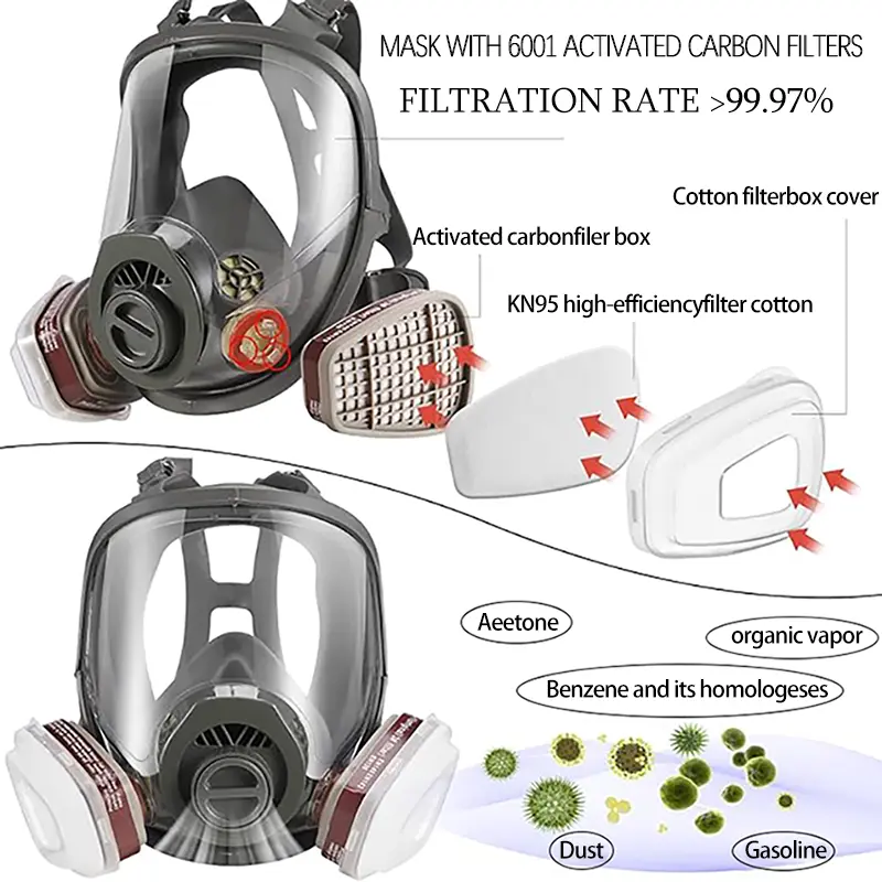 6800 Full Face Respirator - Reusable Full Facepiece Mask for Acid Gases/Vapors, Chemical Environments & Dust