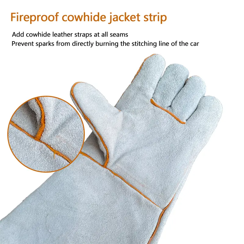 Fire Resistant Gloves Durable,Cowhide Leather Gloves,Long Welding Gloves,Non-Slip,Men's Cowhide Work Gloves
