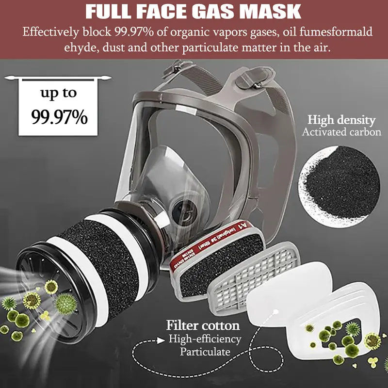 6800 Full Face Respirator - Reusable Full Facepiece Mask for Acid Gases/Vapors, Chemical Environments & Dust