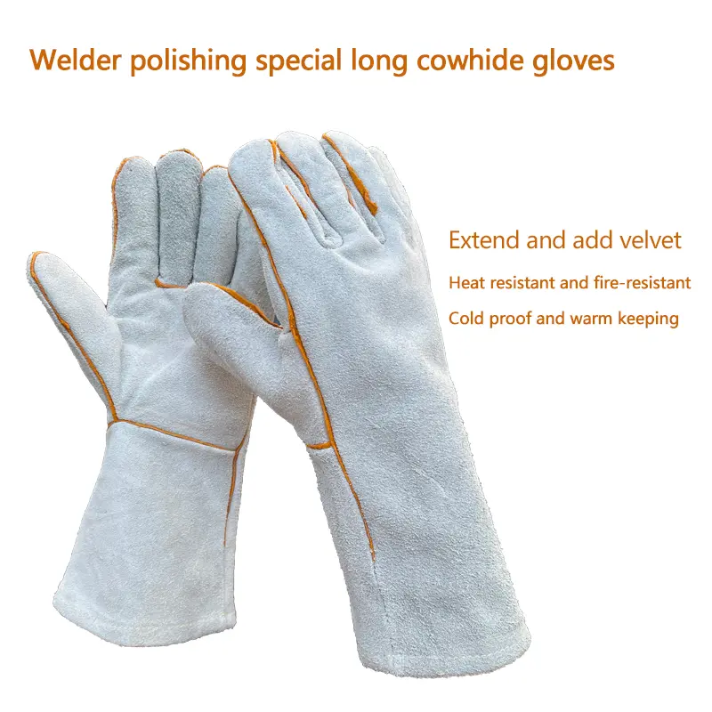 Fire Resistant Gloves Durable,Cowhide Leather Gloves,Long Welding Gloves,Non-Slip,Men's Cowhide Work Gloves
