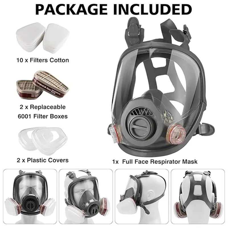 6800 Full Face Respirator - Reusable Full Facepiece Mask for Acid Gases/Vapors, Chemical Environments & Dust