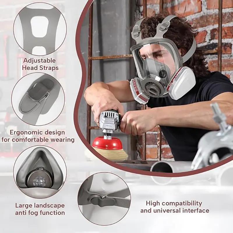 6800 Full Face Respirator - Reusable Full Facepiece Mask for Acid Gases/Vapors, Chemical Environments & Dust