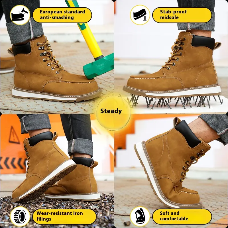 Safety Boots for Men Indestructible Steel Toe Work Boots Anti-smash Stab-resistant Safety Shoes Biker Botas Para Hombre Boots