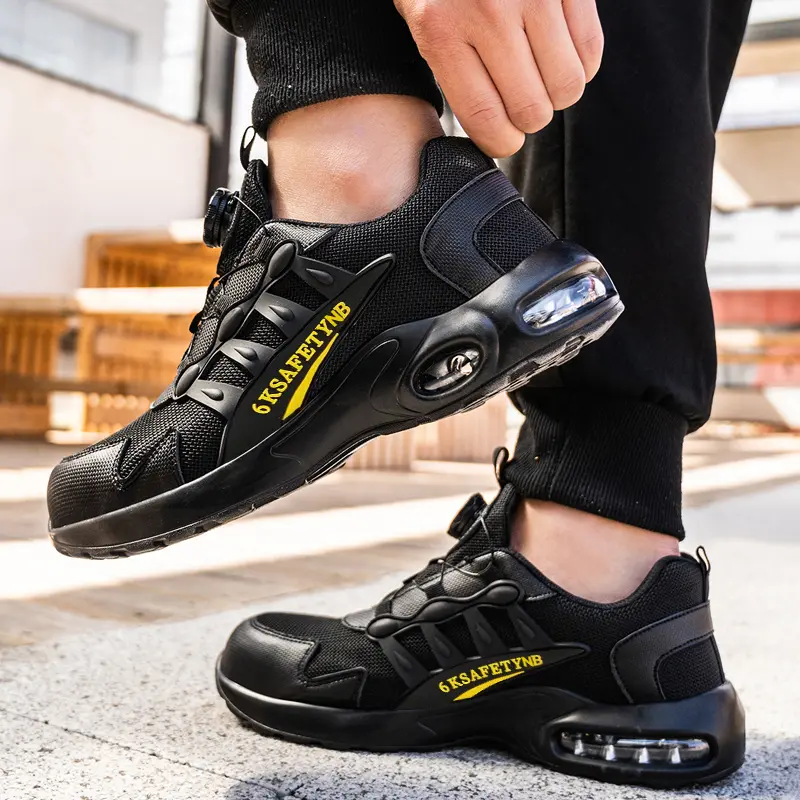 Men Safety Shoes Steel Toe Sneakers Rotated Buckle Puncture Proof Work Safety Boots Man Air Cushion Warehouse Work Shoes