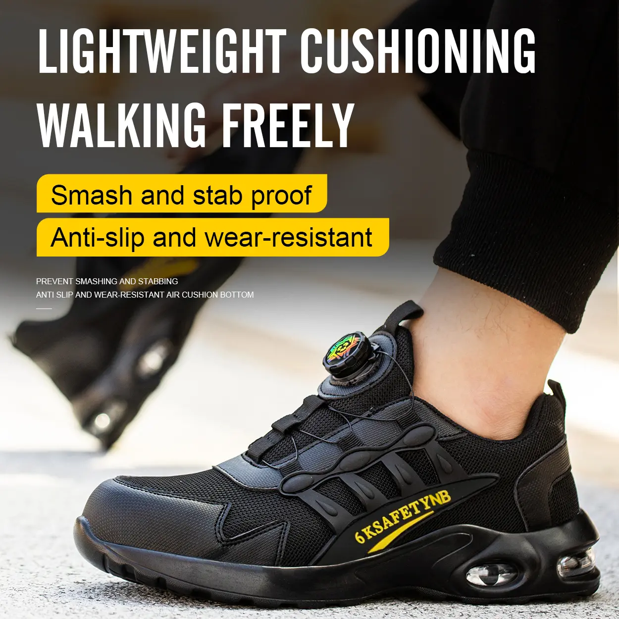 Men Safety Shoes Steel Toe Sneakers Rotated Buckle Puncture Proof Work Safety Boots Man Air Cushion Warehouse Work Shoes