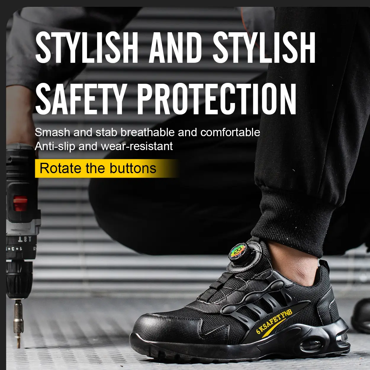 Men Safety Shoes Steel Toe Sneakers Rotated Buckle Puncture Proof Work Safety Boots Man Air Cushion Warehouse Work Shoes