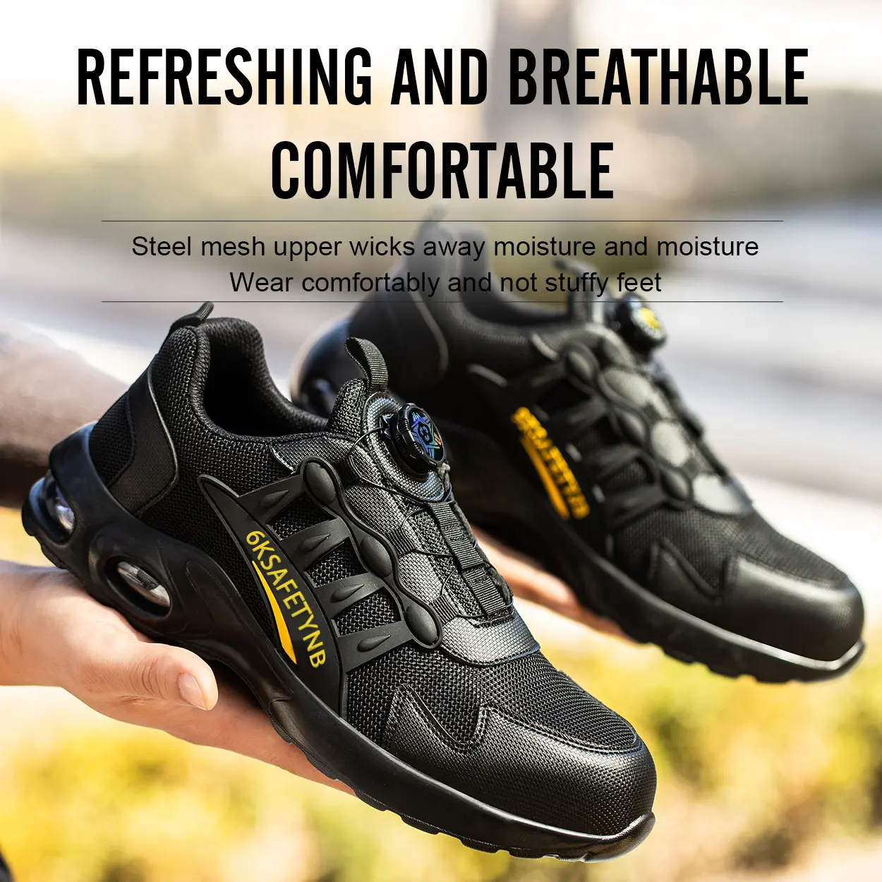 Men Safety Shoes Steel Toe Sneakers Rotated Buckle Puncture Proof Work Safety Boots Man Air Cushion Warehouse Work Shoes