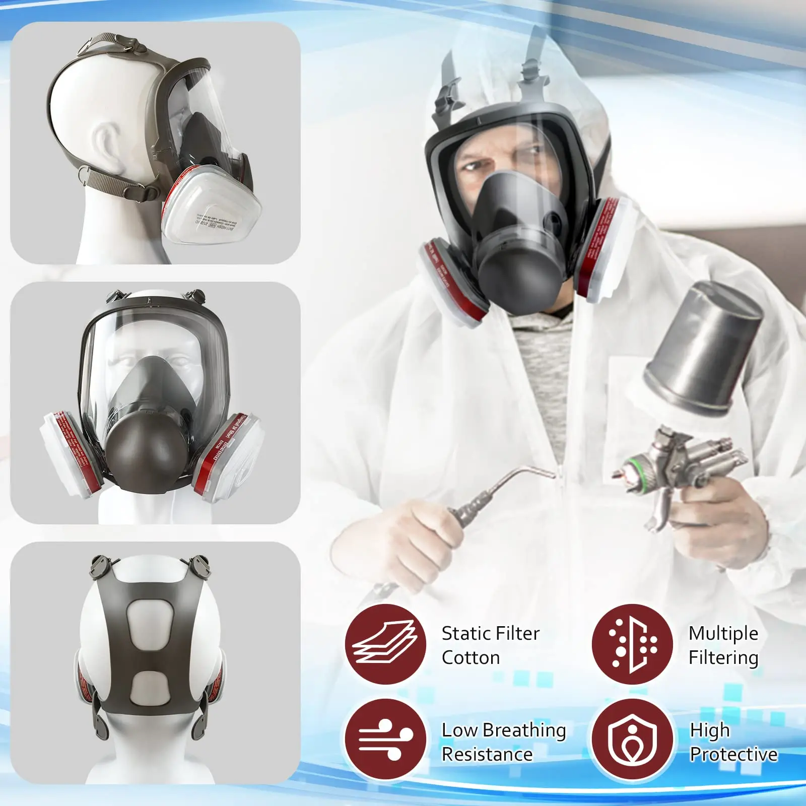 6800 Anti-Fog Gas Mask Full Face Industrial Painting Spraying Respirator Safety Work Filter Dust Proof Formaldehyde Protection